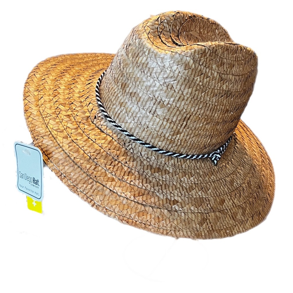 NWT Men's 100% Straw Hat, 100% Cotton band with Adjustable Chin Strap
